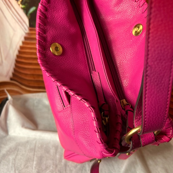 Lodis Fuchsia Pink Leather Shoulder Hobo Bag with Braided Trim, soft supple 💖 - Picture 16 of 17